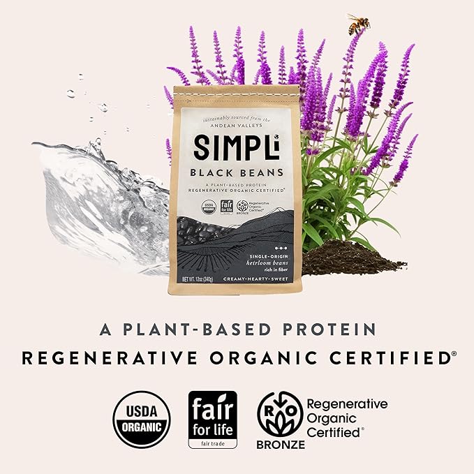 SIMPLi Regenerative Organic Certified Black Beans, Creamy and Rich Flavor, Immune-Boosting Vitamin