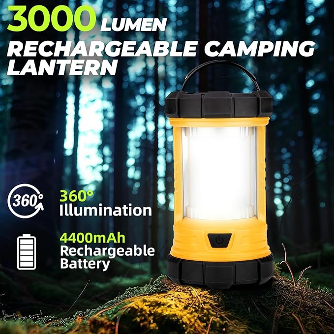 Camping Lantern 3000LM, LED Lanterns for Power Outages with 4400mAh Phone Charger, Impact-Resistant