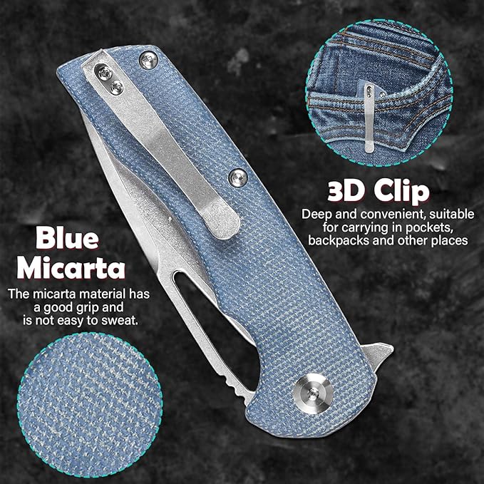 KANSEPT Kryo Pocket Knife 8.08in Folding Knives with 3.58in12C28N Steel Drop Point Blade and Blue