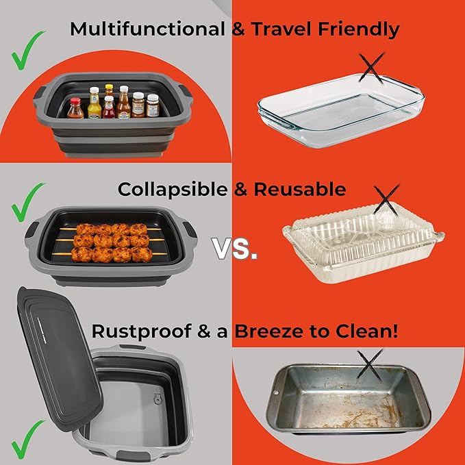 Collapsible X-Large (16L) BBQ Marinating Tub w/Cutting Board | Multipurpose Food-Grade TPE Prep Tub