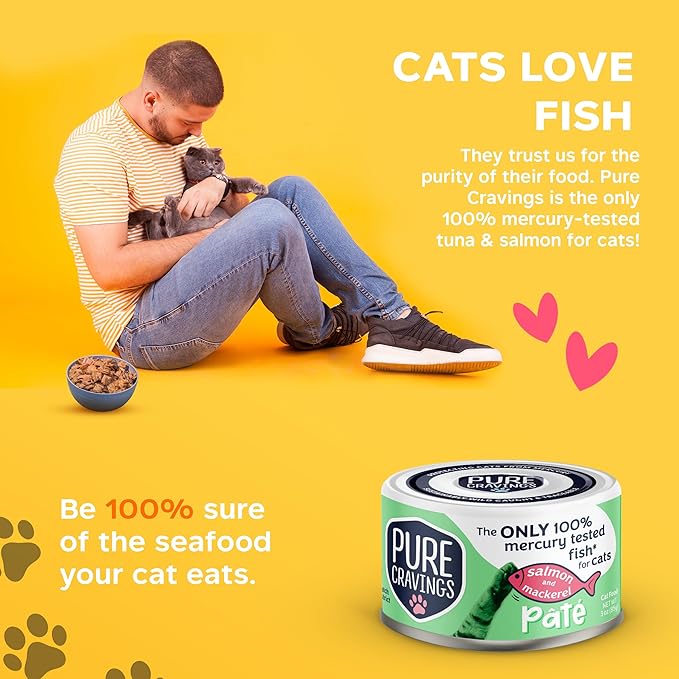 Pure Cravings Salmon and Mackerel Pate, Canned Wet Cat Food, 100% Mercury-Tested, Moist Can Fish
