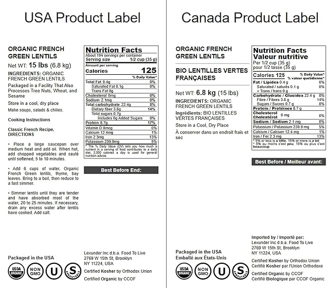 Food to Live Organic French Green Lentils, 15 Pounds ??Non-GMO, Whole Dry Beans, Raw, Sproutable