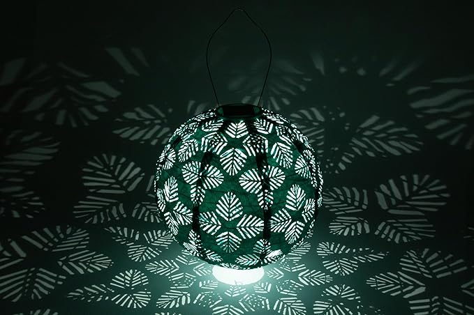 Allsop Soji Stella - Brights Geo Palm - 12" Outdoor Solar Lantern - Turquoise