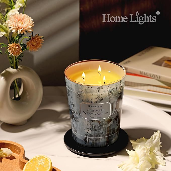 HomeLights Scented Candles for Women & Men, 34oz Candle Jars Aromatherapy 3-Wick Candle, Ideal for