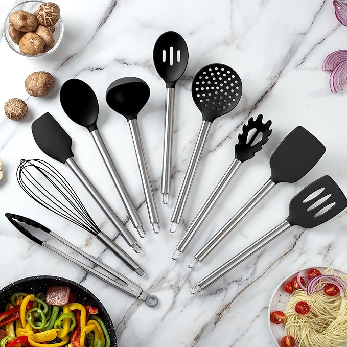 COOK WITH COLOR Silicone Cooking Utensils, Kitchen Utensil Set, Easy to Clean Silicone Kitchen