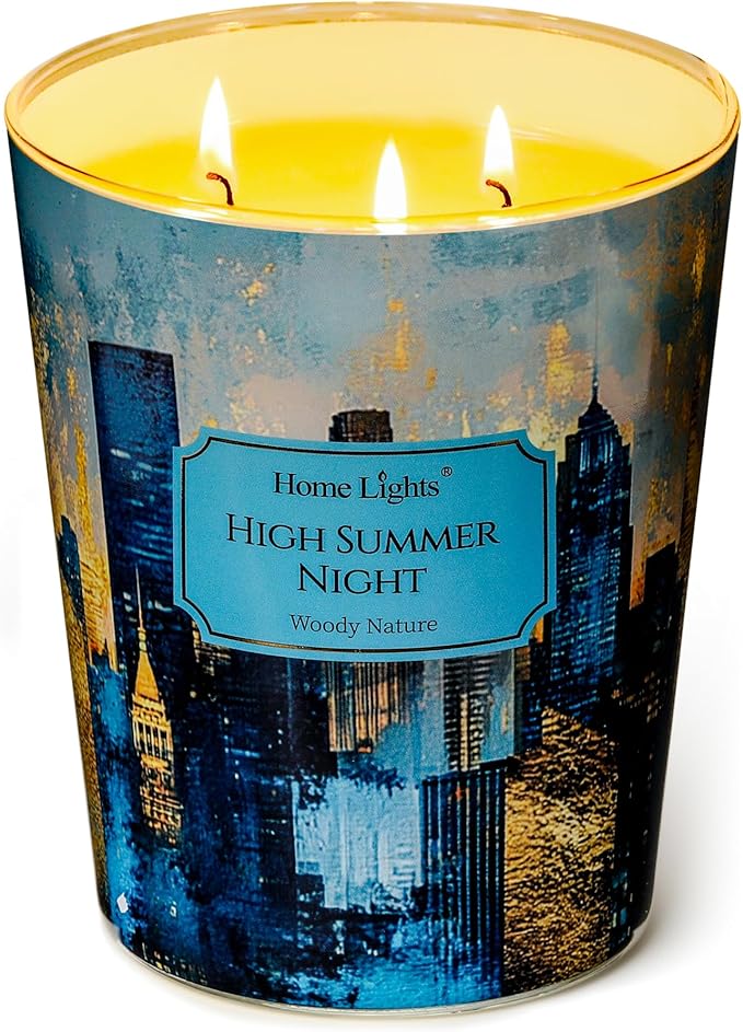 HomeLights High Summer Night Scented Candles | 34oz Soy Candles Industrial Chic 3-Wick Large Candle