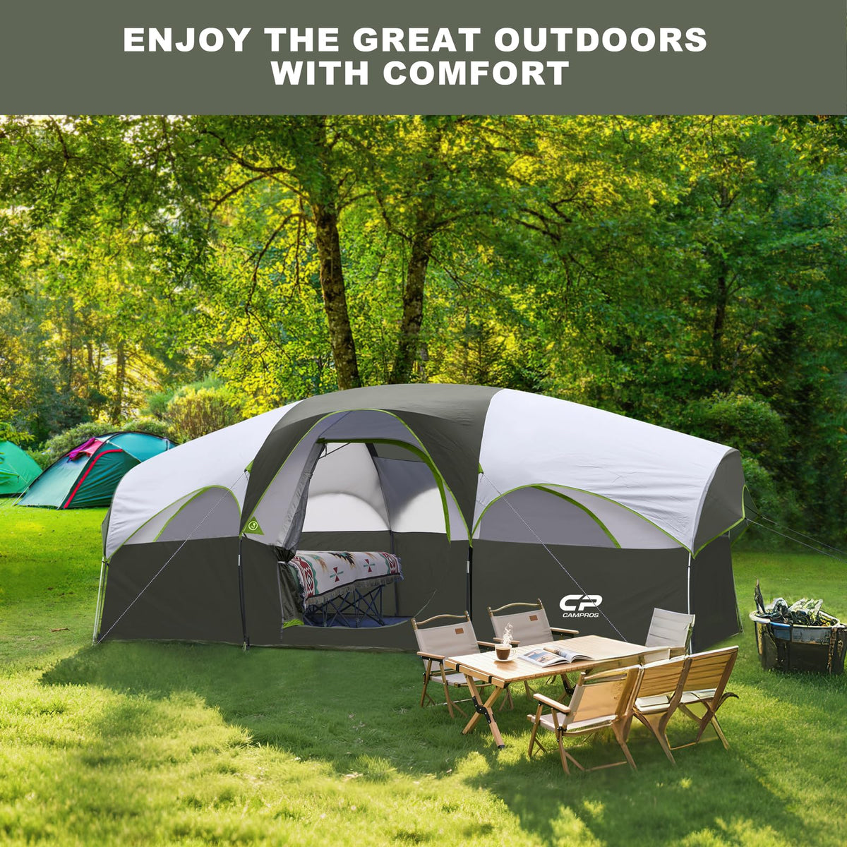 CAMPROS CP 8 Person Camping Tent, Room Divider, Rainfly, Weather Resistant