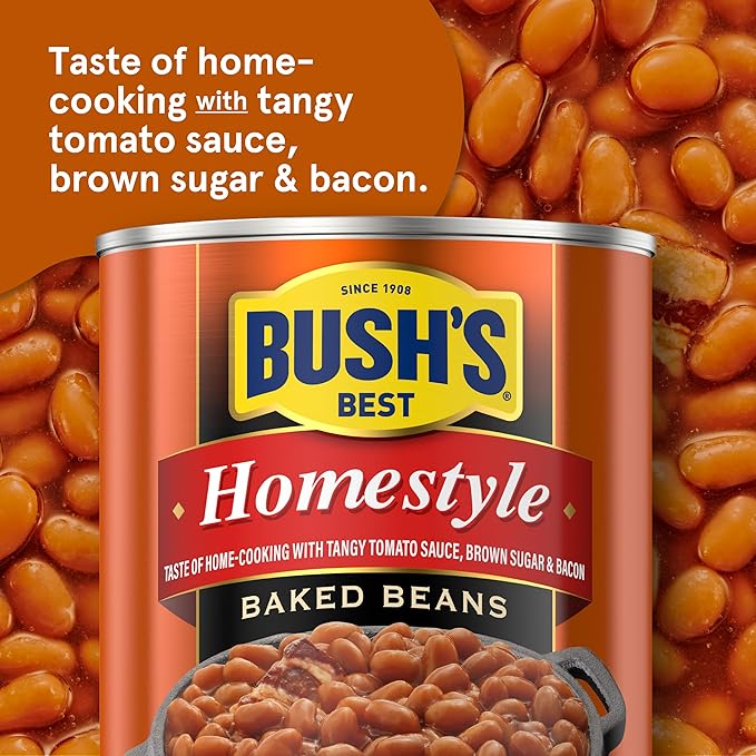 BUSH'S BEST 8.3 oz Canned Homestyle Baked Beans, Source of Plant Based Protein and Fiber, Low Fat