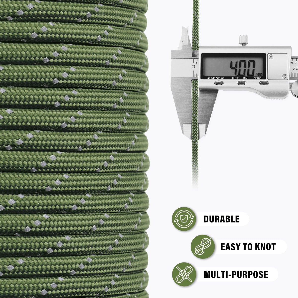 TRIBERION Reflective Paracord Rope 750 lb - 50ft 5/32" Parachute Cord 4MM 12-Strand para Cord