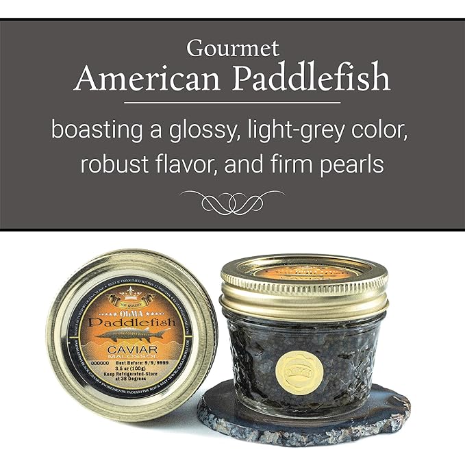 OVERNIGHT SHIPPING - OLMA American Paddlefish Black Caviar - Medium Grey Pearls, Smooth Flavor