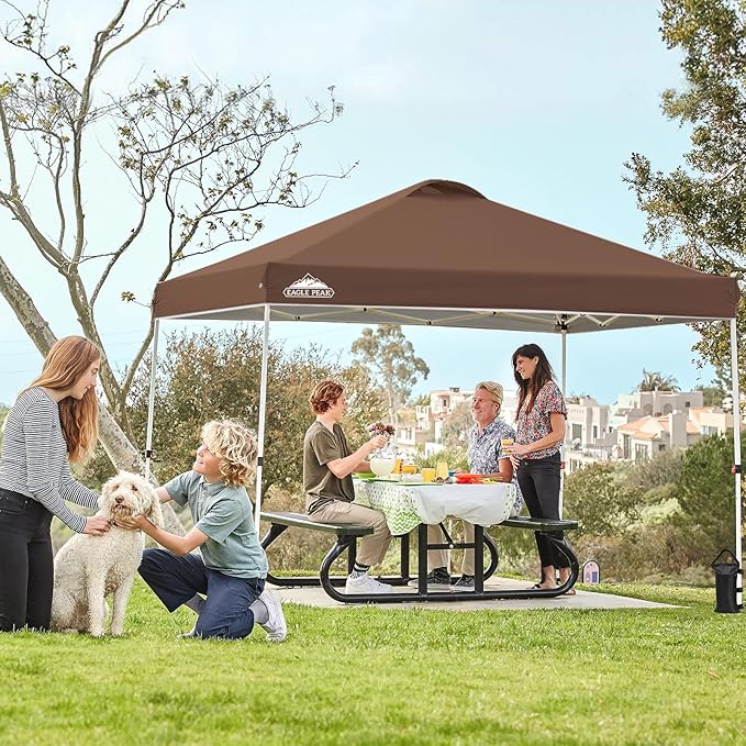 EAGLE PEAK Pop Up Canopy Tent with Wheeled Carry Bag, 8 Stakes, 4 Ropes, 4 Weight Bags, Easy Set Up