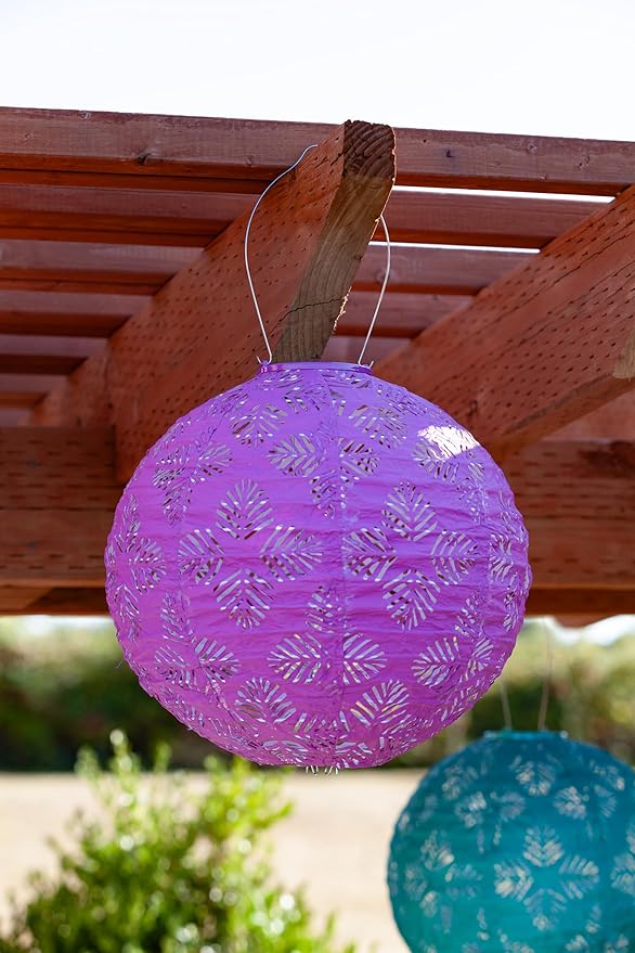 Allsop Soji Stella - Brights Geo Palm - 12" Outdoor Solar Lantern - Violet