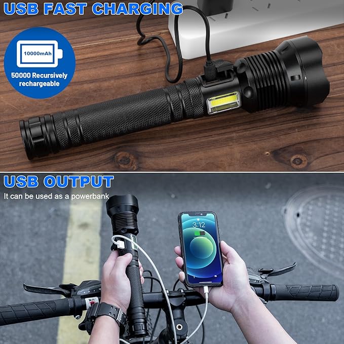 Cinlinso Rechargeable LED Flashlights High Lumens, 99,000 Lumens Super Bright Flash Light with 7