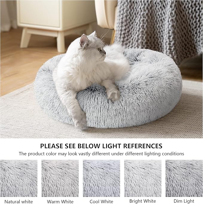 Love's cabin Calming Cat Bed for Indoor Cats, Anti-Anxiety Donut Round Dog Bed, Fluffy Faux Fur
