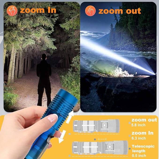 Small Tactical Flashlights High Lumens - 1500 Meters Long Beam Super Bright LED Magnetic Flashlight