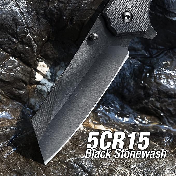 FLISSA Pocket Knife, 3.5" Folding Stonewash Blade Tactical Knife, G10 Handle, for Outdoor