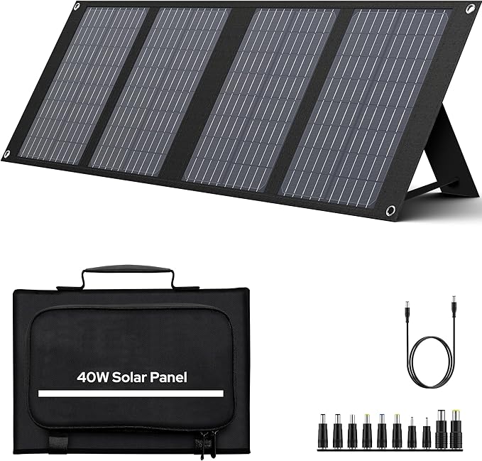 40W Solar Panel EnginStar 40 Watt Foldable Solar Panel for Portable Power Station w/QC3.0 USB Port