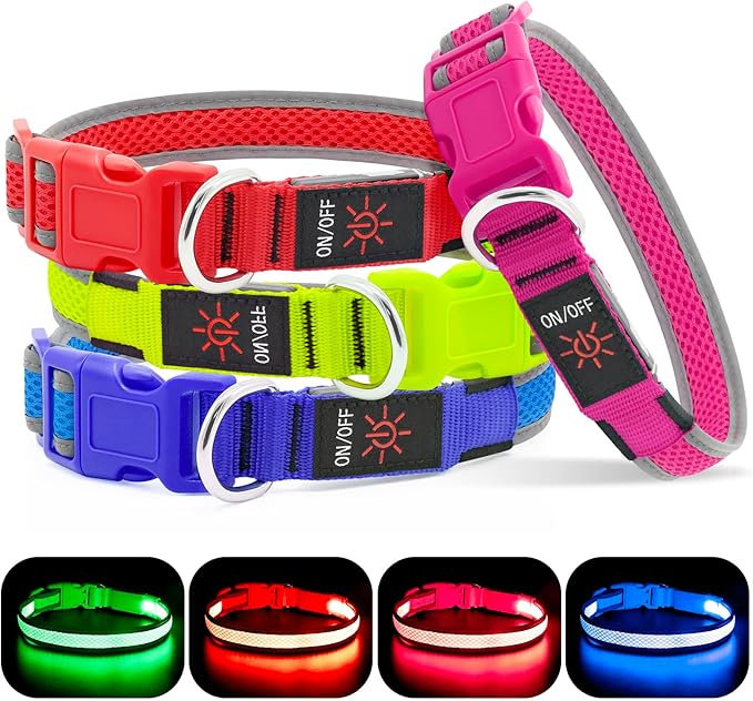 YFbrite Light up Dog Collar, USB Rechargeable LED Puppy Collar Super Bright Adjustable Glowing Dog