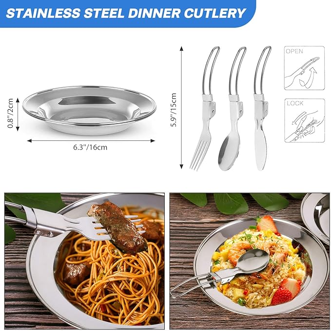 Odoland 15pcs Camping Cookware Mess Kit, Non-Stick Lightweight Pot Pan Kettle Set with Stainless