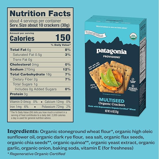 Patagonia Provisions Organic Multiseed Crackers (3 Pack) – 3g Plant Protein Per Serving – Made with