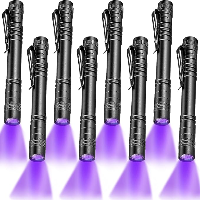 Honoson 8 Pieces UV Black Light Flashlight Small Blacklight Flashlights Pen Lights for Leak, Pet