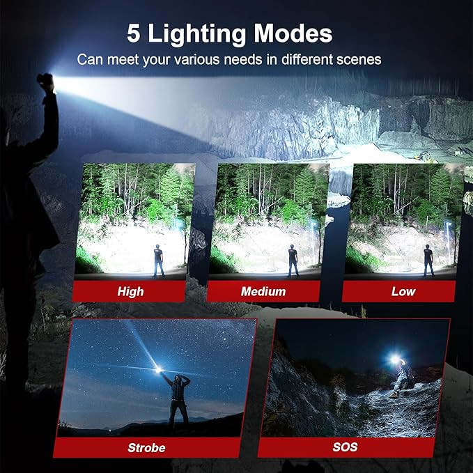 Flashlight 2000 High Lumens Rechargeable - 30W Super Bright LED Flash Light | 5000ft Beam & 12H