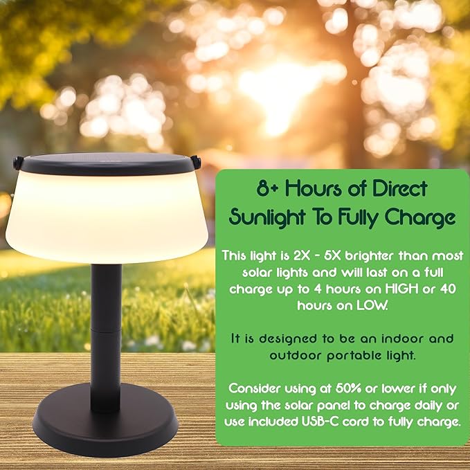2-in-1 Portable Solar Power LED Table Lamp & Lantern - Indoor/Outdoor - Stepless Dimming