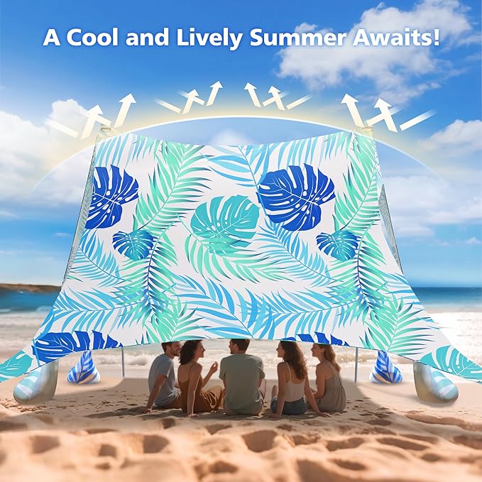 2PM SPORTS Beach Tent Canopy with UPF50+ UV Protection, Outdoor Large Beach Sun Shade Shelter for