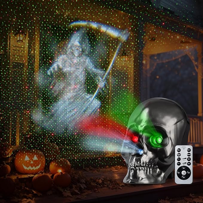 Halloween Projector Lights, Ghost Skeleton Halloween Laser Lights in Skull Shape, 5 Modes and
