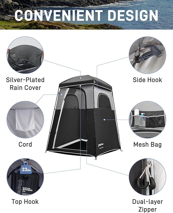 KingCamp Shower Tent, Portable Privacy Tent Outdoor Camping 1/2 Room Toilet Tents with Shower Bag &