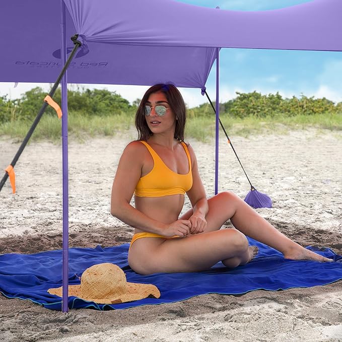 Red Suricata Family Beach Tent & Canopy, UPF50 Sun Shade, 4 Aluminum Poles, Sand Shovel, Large