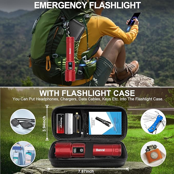 Rechargeable Flashlights High Lumens - Super Bright LED Tactical Flash Light, Powerful Waterproof