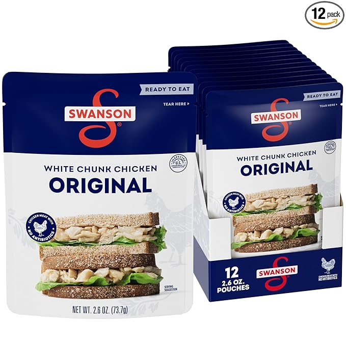 Swanson Original White Chunk Fully Cooked Chicken, Ready to Eat, Simple On-the-Go Meals, 2.6 OZ
