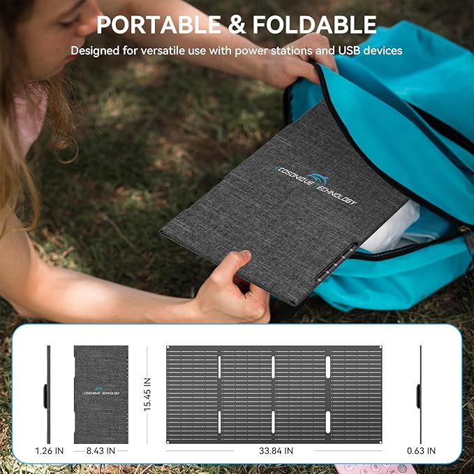 Ecosonique 60W Portable Foldable Solar Panels Charger Fast Charging with USB-C PD3.0 USB-A QC3.0 DC