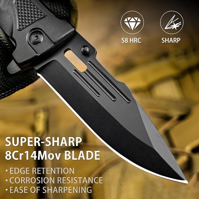 NedFoss Pocket Folding Knife DA75, 3 in 1 Pocket Knife for Men, Survival Knife with Liner-Lock Belt