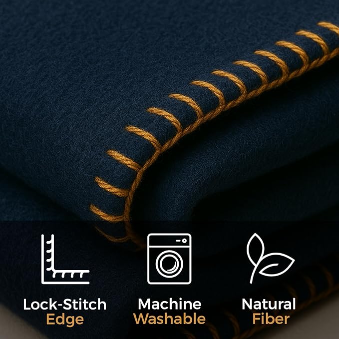 Wool Camping Blanket – 70% Wool Heavy-Duty Military Style Throw, Warm & Washable, Fire Retardant
