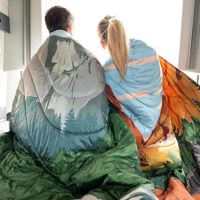 KingCamp Ultralight Camping Blanket, Packable Down Alternative Puffy Printed Wearable Blanket with