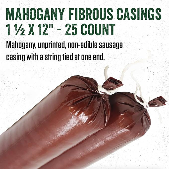 LEM Products Mahogany Fibrous Casings, 1 ½ Inches x 12 Inches, Non-Edible Sausage Casings, Stuffs