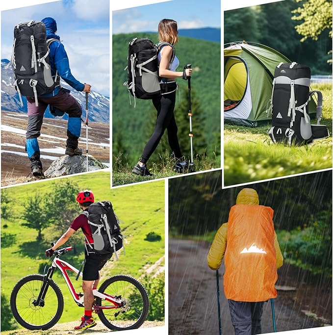 IGOLUMON 60L Hiking Backpack Waterproof Camping Backpack with Rain Cover Large Lightweight