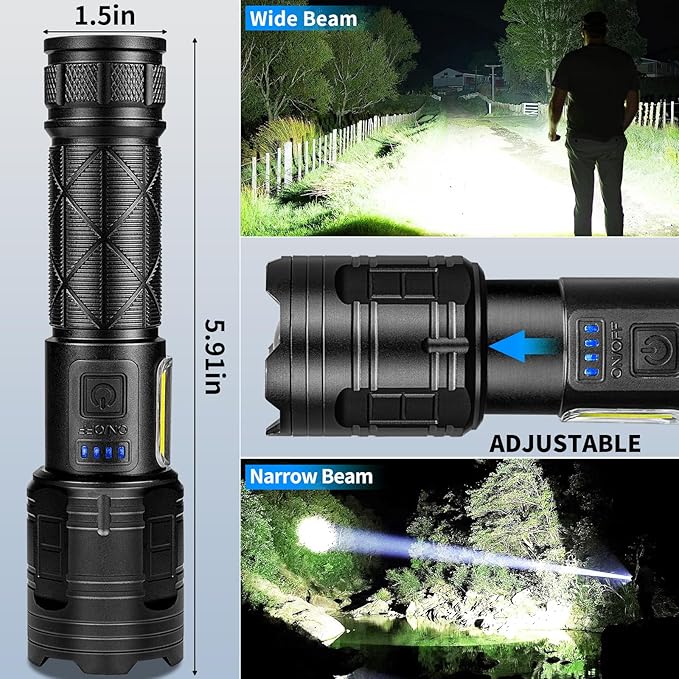 Rechargeable LED Flashlights High Lumens, 99,000 Lumen Super Bright Flashlight with 7 Modes &