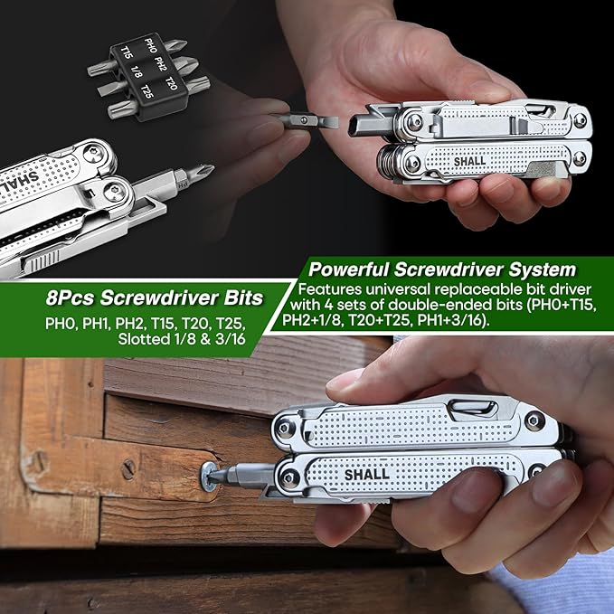 SHALL Multi Tool, 18-in-1 Multitool Pliers, Stainless Steel Multi-tool Pocket Knife w/Screwdriver