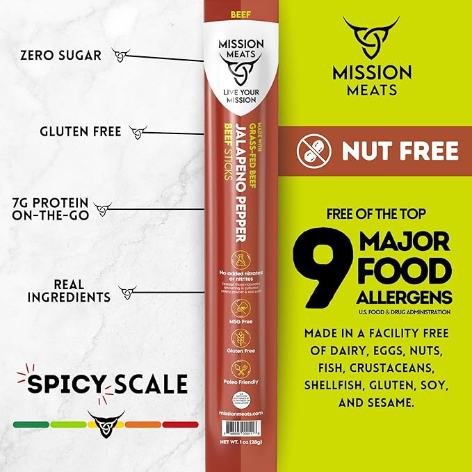 Mission Meats Beef Sticks – 100% Grass Fed & Pasture Raised, Sugar Free, Individually Wrapped