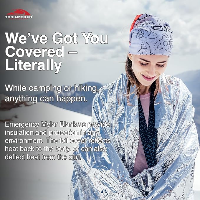 10 Pack Mylar Emergency Thermal Blankets for Survival, Thick Reusable Mylar Space Blankets Bulk