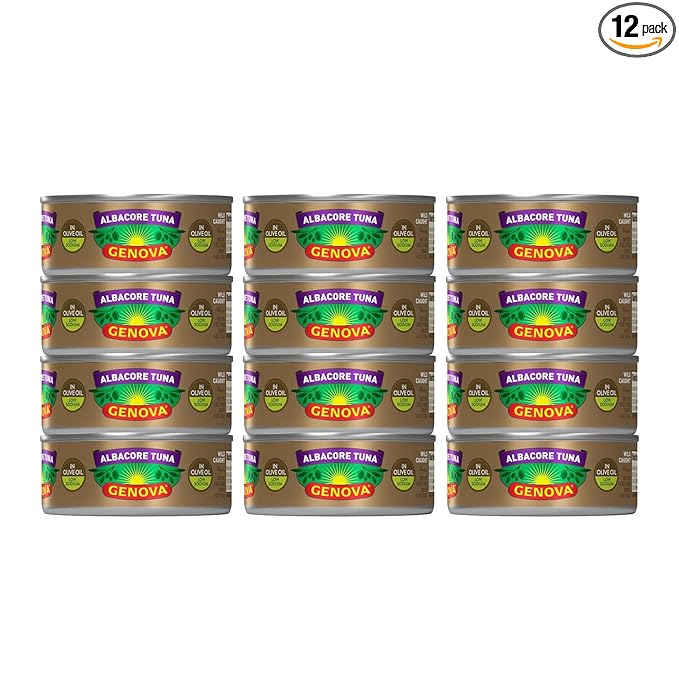 Genova Premium Albacore Tuna in Olive Oil, 5 Ounce Cans (Pack of 12), Low Sodium, Wild Caught