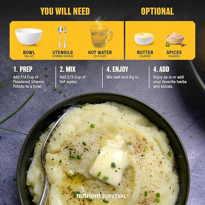 Nutrient Survival Potato Flakes, Powdered Vitamin Potato (4 Cans, 30 Servings per Can) for Mashed