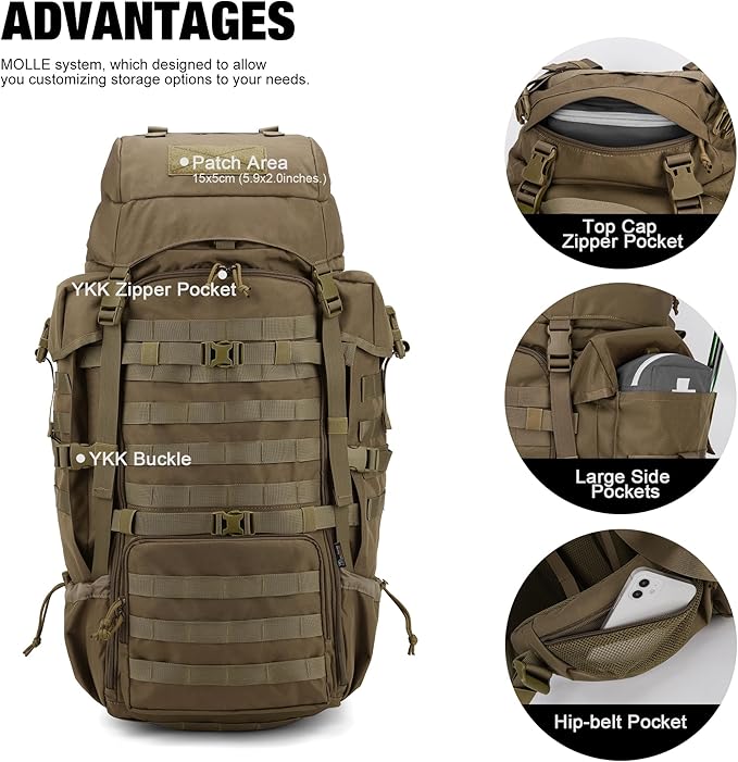Mardingtop 70L Internal Frame Backpack for Hunting,Camping,Hiking Backpacking Backpack with Rain