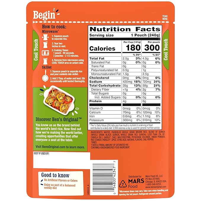 BEN'S ORIGINAL Ready Rice Whole Grain Medley Quinoa and Brown Flavored Rice, Easy Dinner Side, 8.5