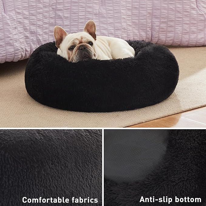 Love's cabin Calming Cat Bed for Indoor Cats,Anti-Anxiety Donut Round Dog Bed,Fluffy Faux Fur