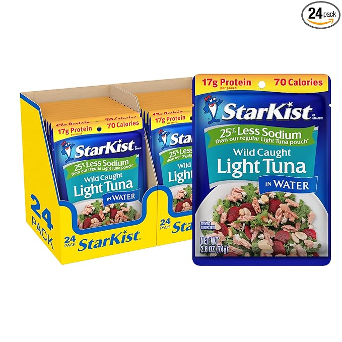 StarKist Reduced Sodium Chunk Light Tuna in Water, 2.6 oz Pouch (24 Pack) Ready to Eat Wild Caught