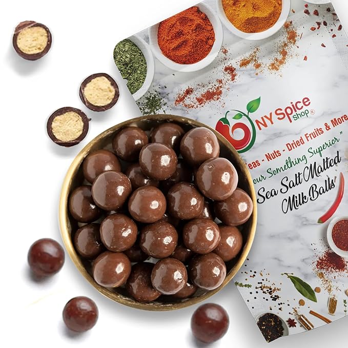 NY Spice Shop Sea Salt Malted Milk Balls Party Decoration - 8 ounce Sweet and Salty Chocolate Candy